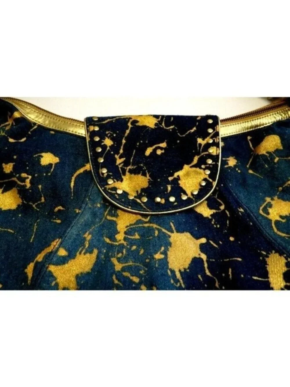 Junior Drake Hobo Sling Purse Bag Studded Denim  Urban Gold Splash Paint